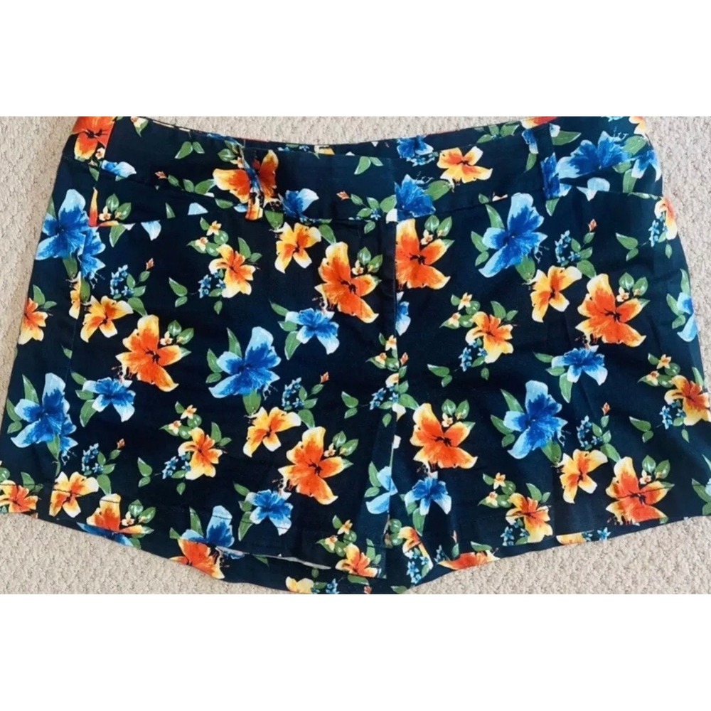 White House Black Market Floral Tropical Shorts Black Orange Blue Size 0‎